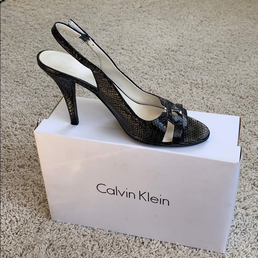 Calvin Klein Black Snakeskin Slingbacks 8